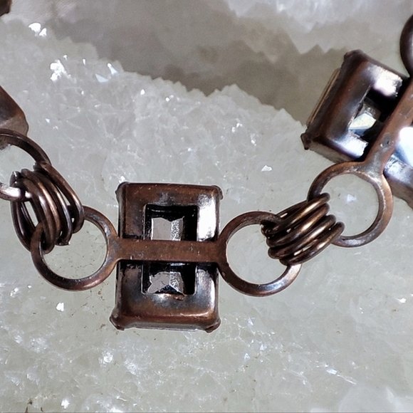 Vintage Link Bracelet Golden Honey Topaz Emerald Cut Stones Toggle Clasp - Picture 6 of 11